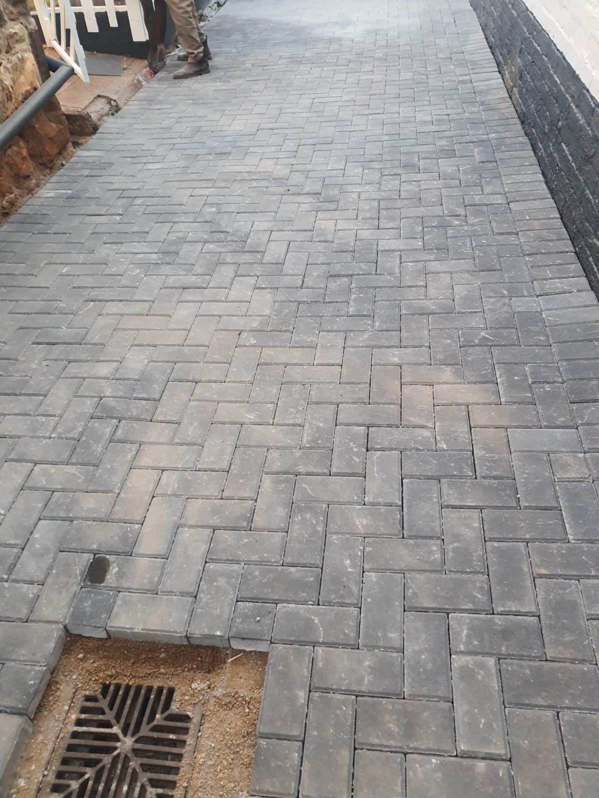 Herringbone pattern block paving walkway