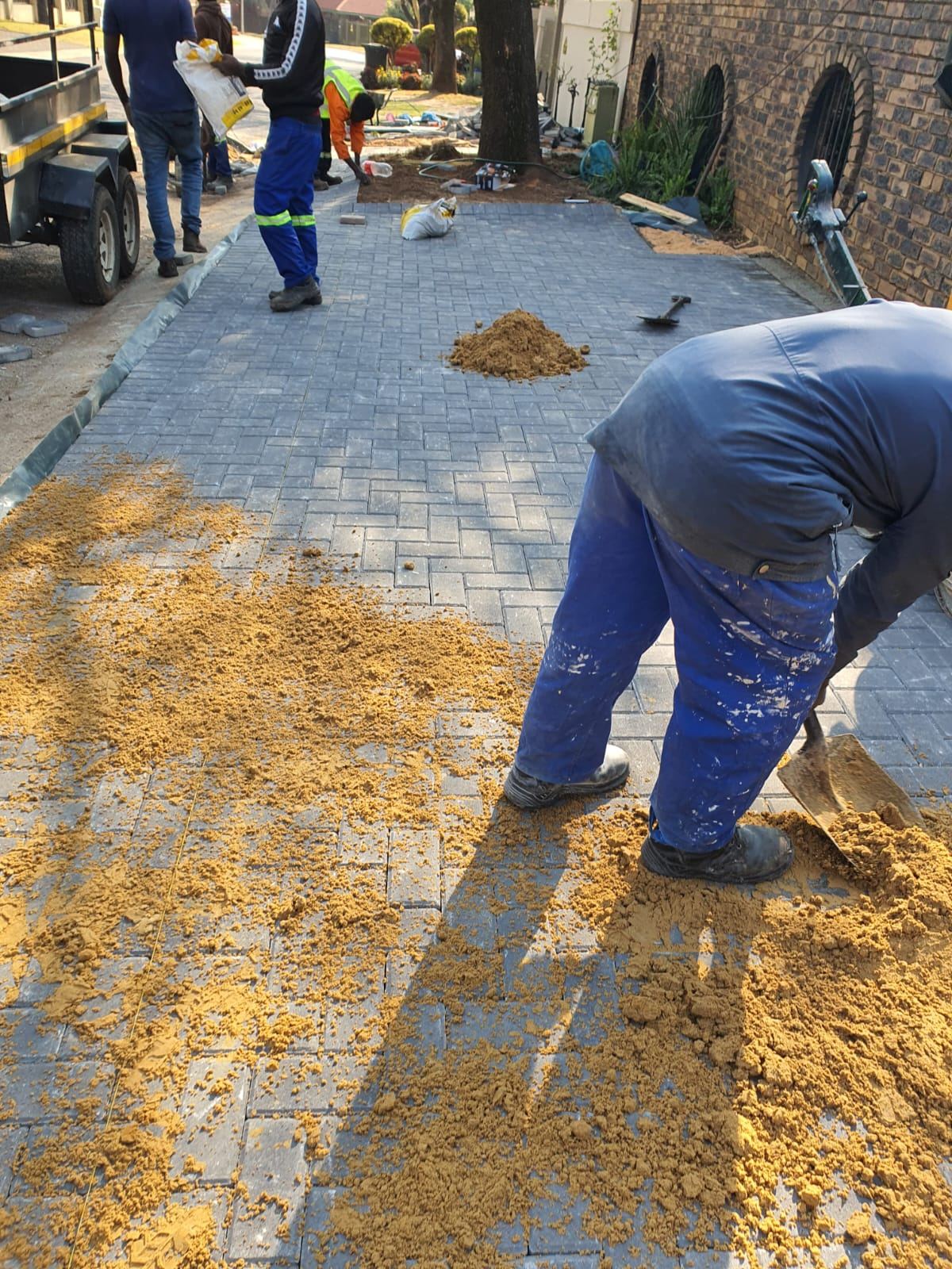 Block paving being laid